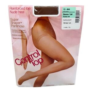JCPenney Control Top Super Shaper Pantyhose Queen Tall Suntan Nude Heel 121-0848